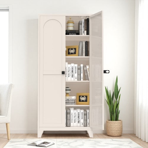 Chic Crate 71'' 2 Shapely-Door Metal Cabinet – Lockable, Adjustable Shelves for Kitchen/Bedroom/Living Room (Beige)