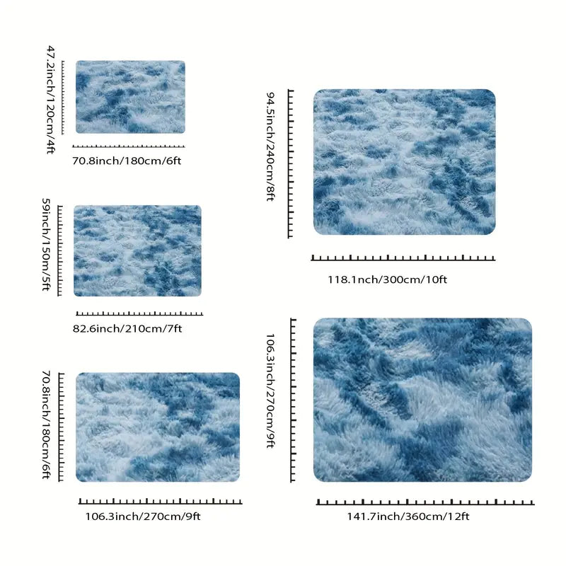 Extra Large Plush Shag Area Rug, 1.7" Thick Ultra Soft Non-Slip Tie-Dye Peacock Blue Mat