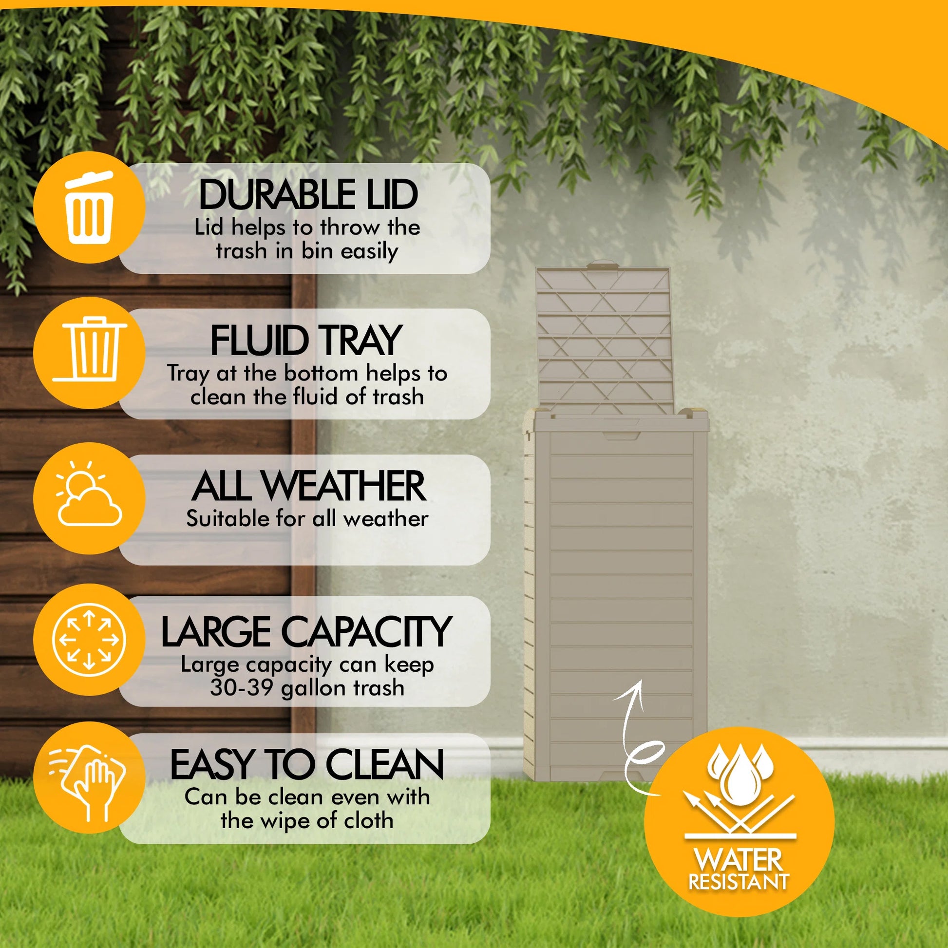 31 Gallon Outdoor Trash & Recycling Bin, Resin Deck Box with Manual Lift Lid for Garbage Storage