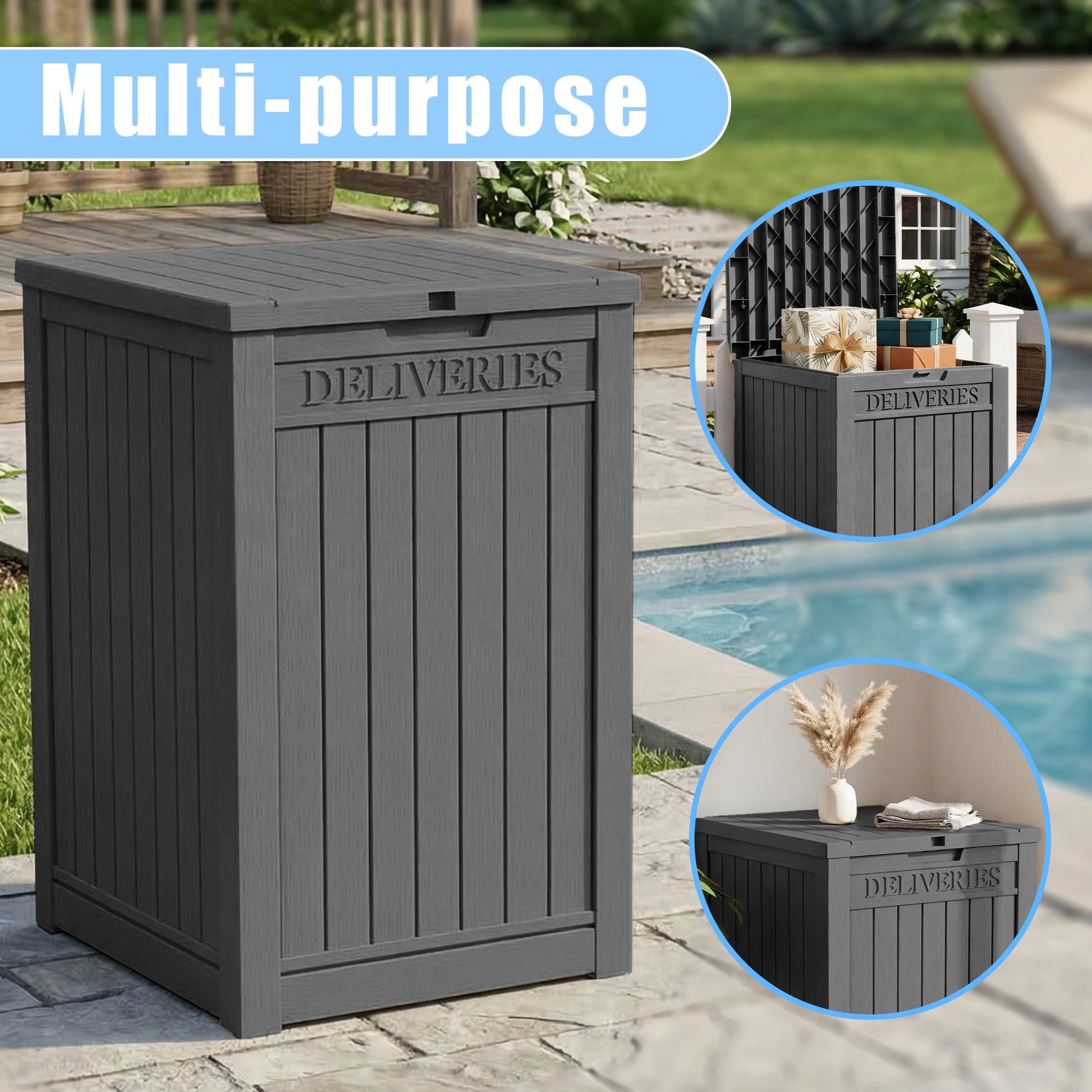 Large Package Delivery Box,Waterproof Deck Box for Porch & Patio,Lockable Resin Outdoor Storage Box