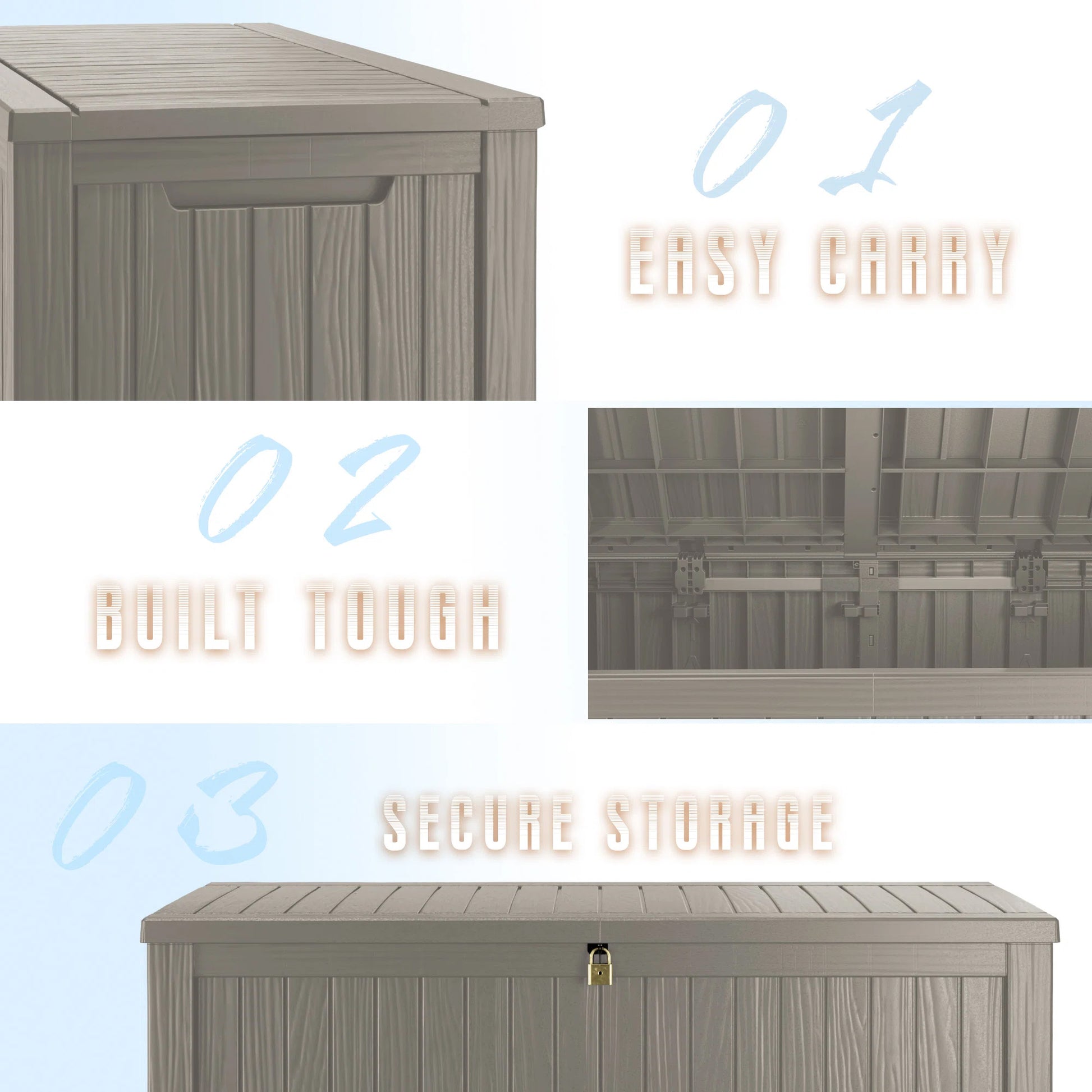 180 Gallon Resin Deck Box, Water-Resistant Lockable Outdoor Storage Box for Patio Organization