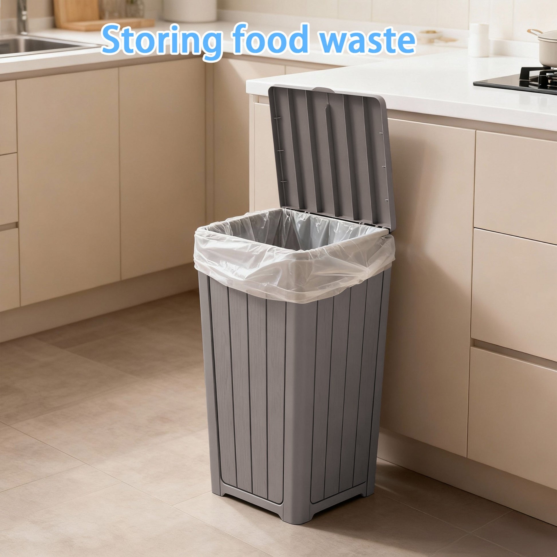 23 Gallon Outdoor Trash Bin, Resin Manual Lift Garbage & Recycling Storage Deck Box with Lid