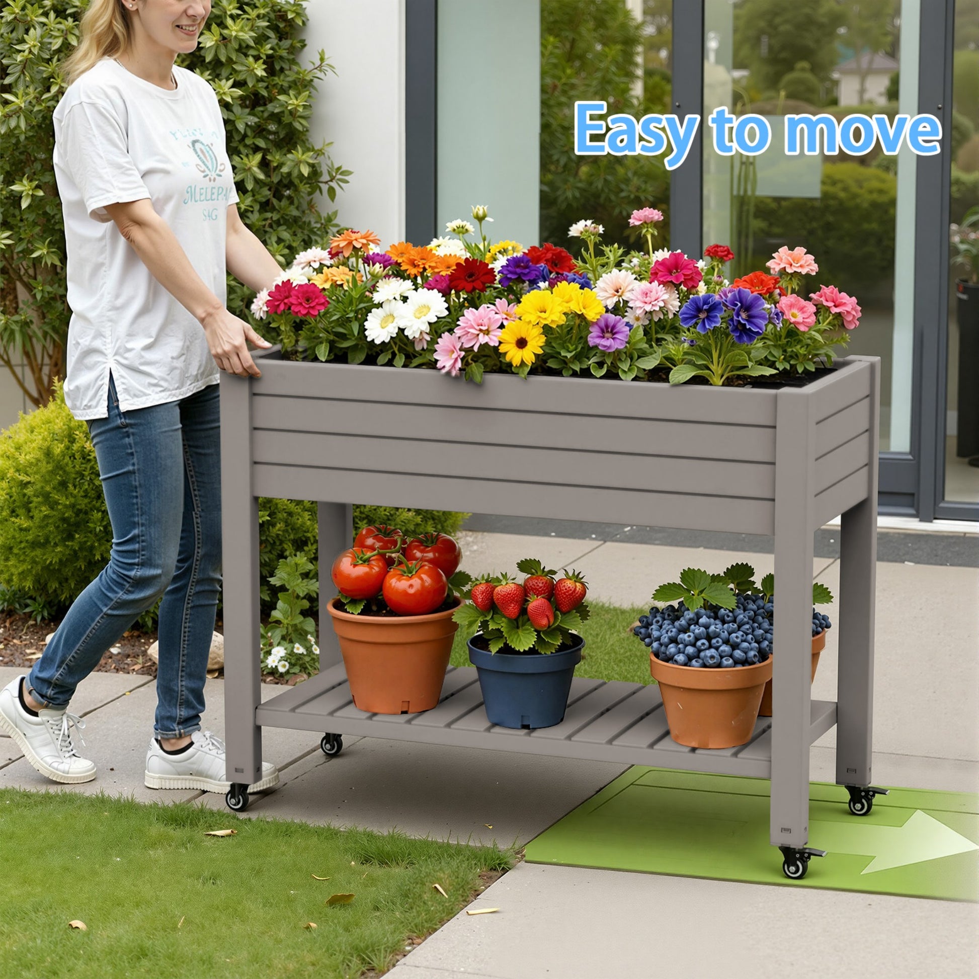 Garden Bed with wheels, Outdoor Planter Box for Vegetables, Flowers & Herbs, 21 Gallon Raised Planter