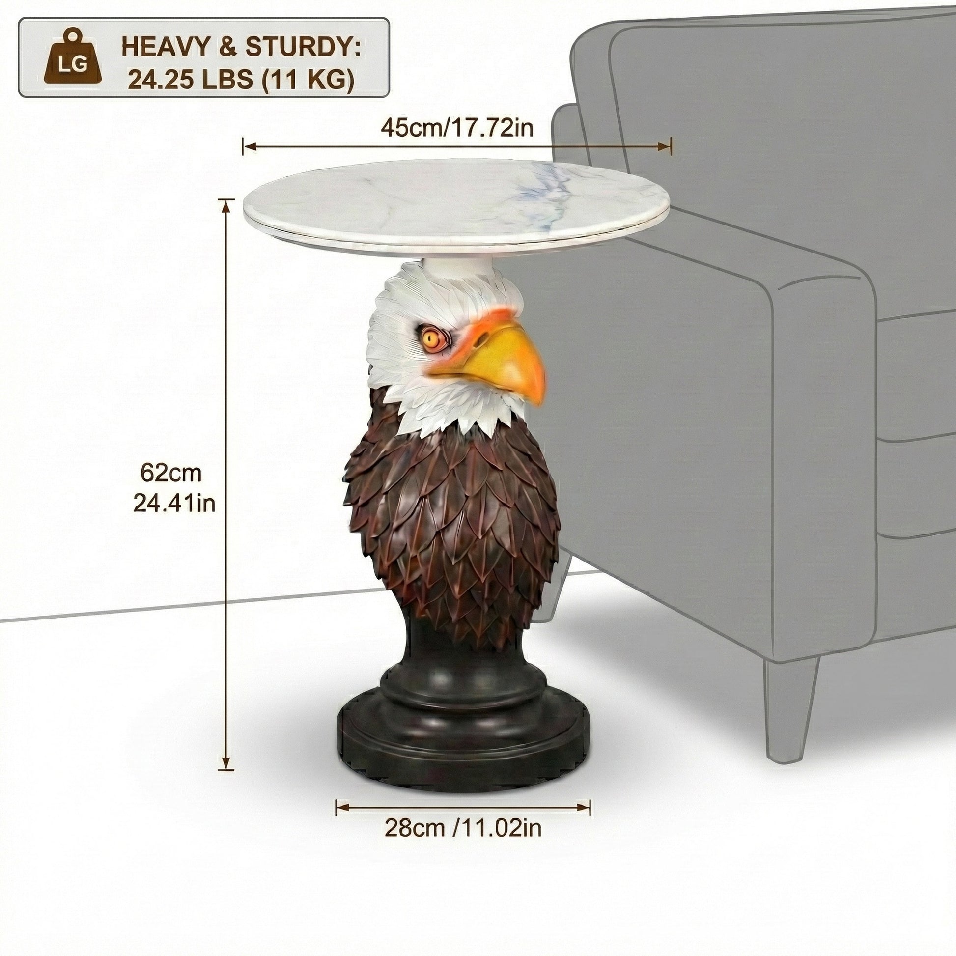 Eagle Head Accent Table, Animal Statue End Table for Living Room Home Decor