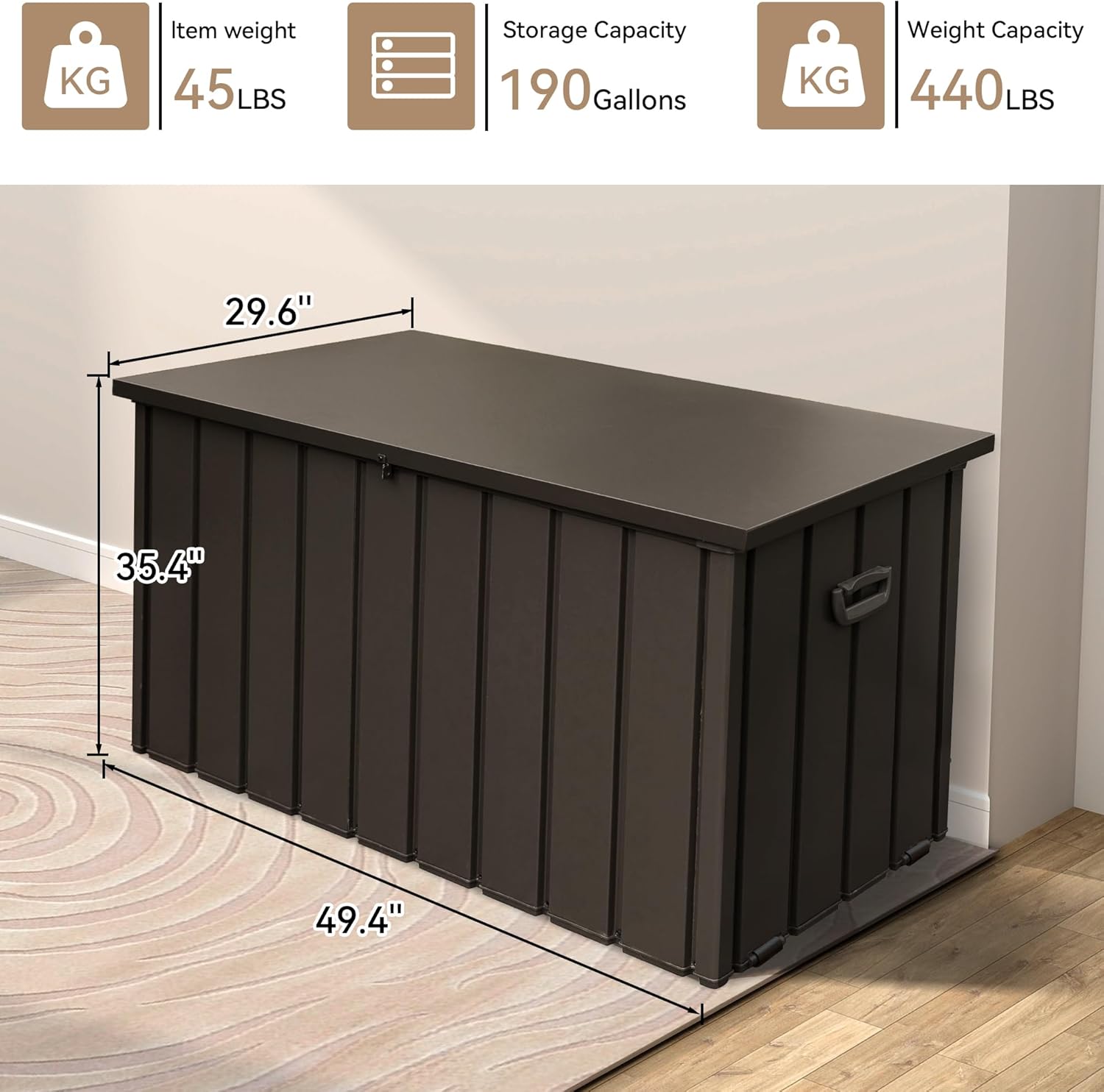 190 Gallon Patio Steel Storage Deck Box, Waterproof Lockable Bin for Cushions, Pillows & Tools