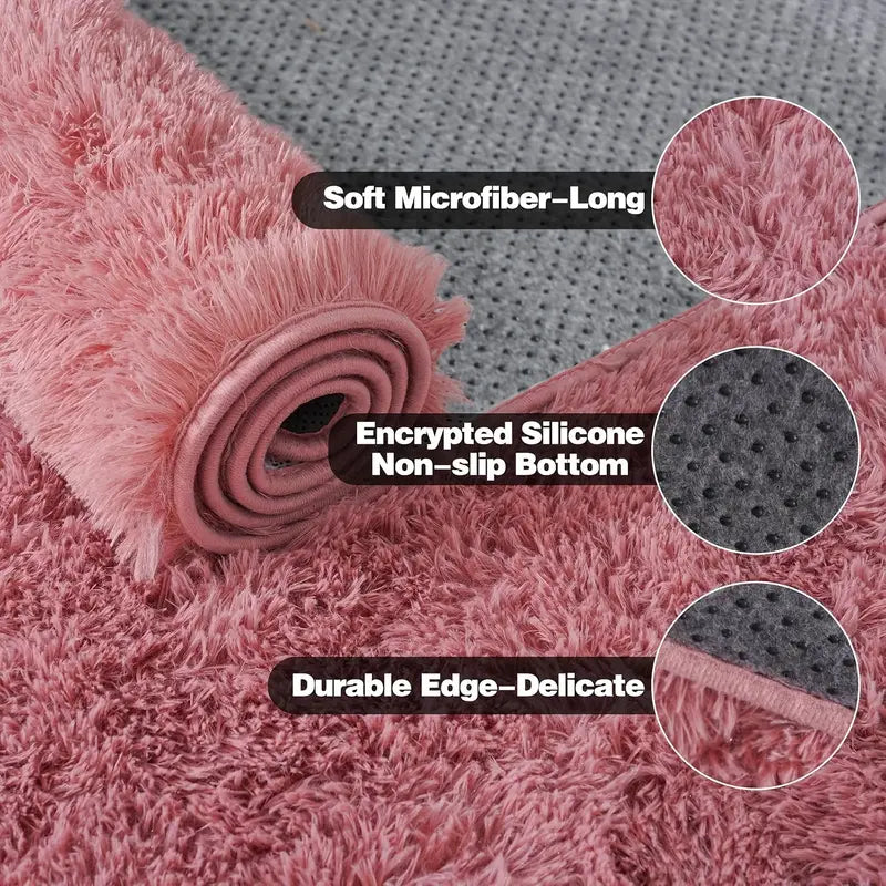 Blush Pink Shag Rug, Ultra Soft 1.7" Thick, Non-Slip, 100% Polyester, Modern Decor for Bedroom