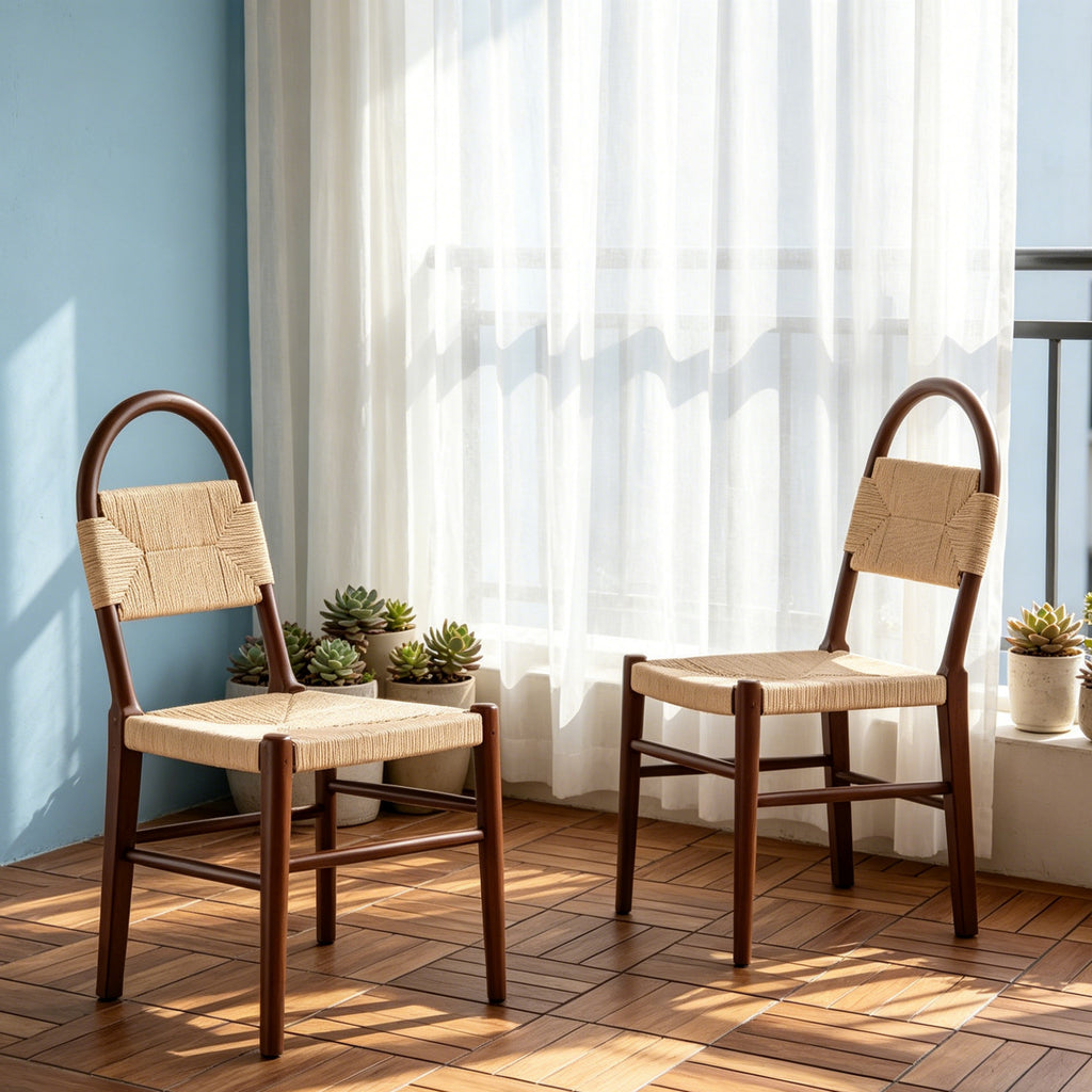 Modern Farmhouse Dining Chairs with Hand-Woven Paper Cord Seat & Wood Frame (Set of 2)
