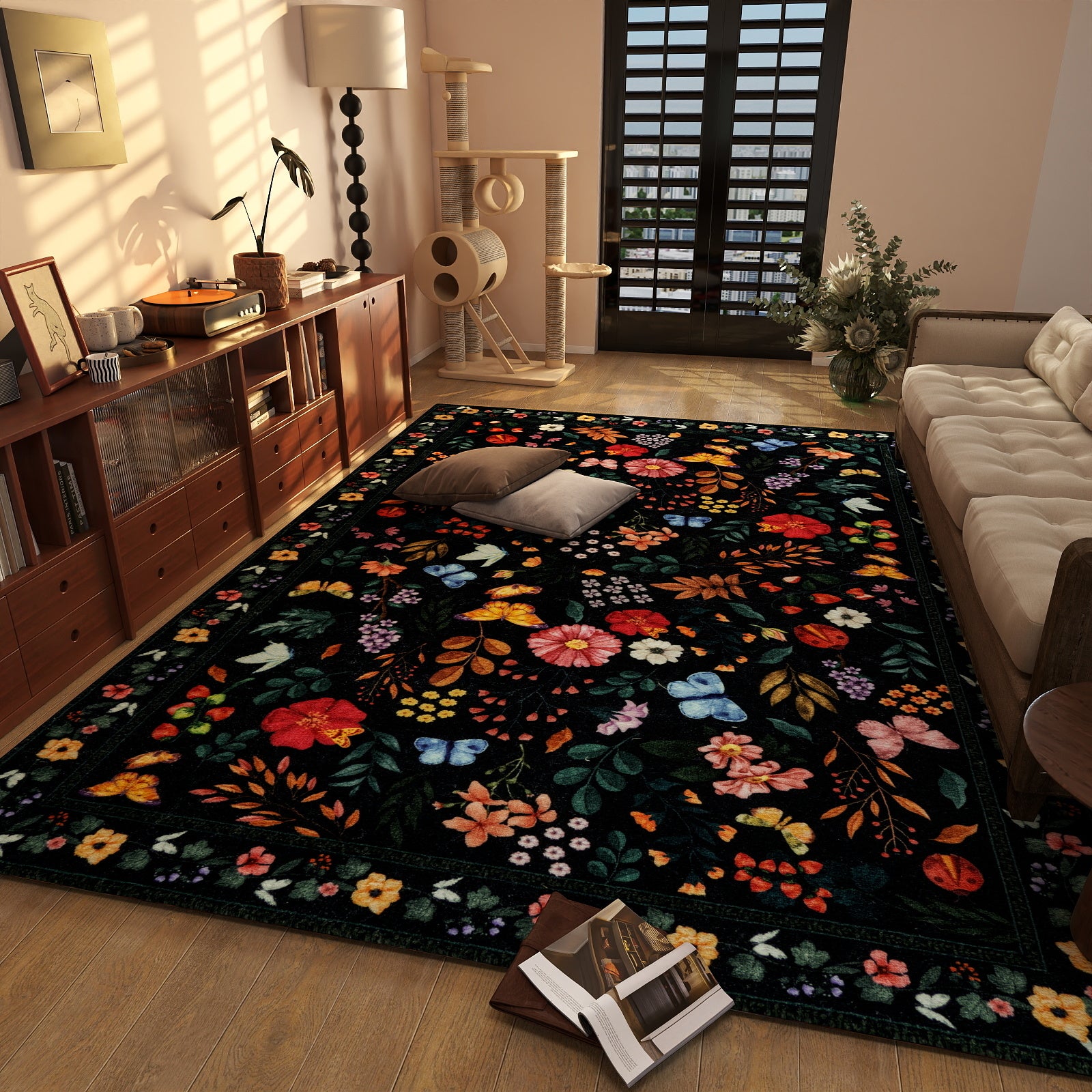 5x7ft Washable Vintage Area Rug, Thin Distressed Non-Slip Carpet for Living Room Bedroom, Kitchen Dining Room Decor