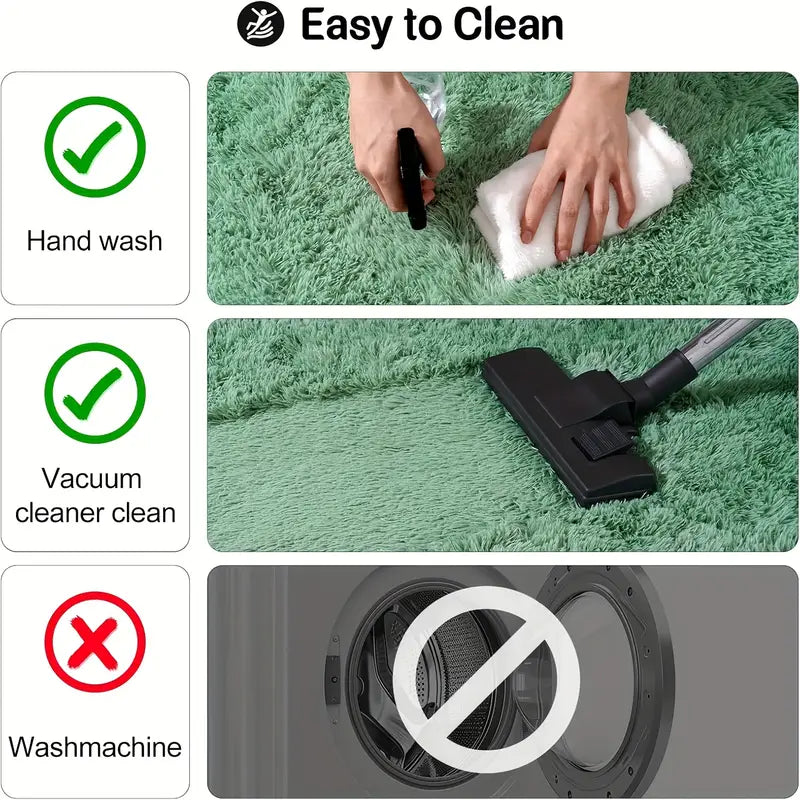 Green Shag Rug, Ultra Soft 1.7in Thick, Extra Large Non-Slip Mat for Bedroom or Living Room