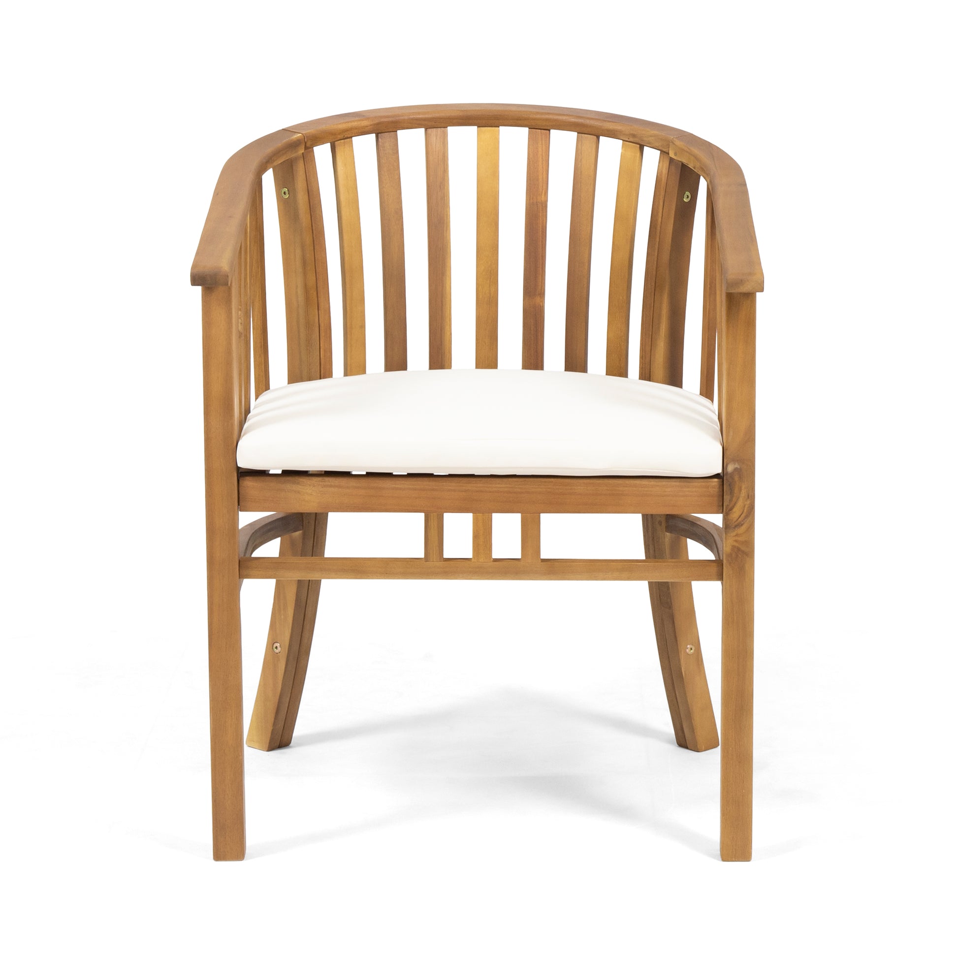 2-Pack Outdoor Wooden Dining Chairs with Cream Cushions, Teak Finish Weather-Resistant Patio Seating