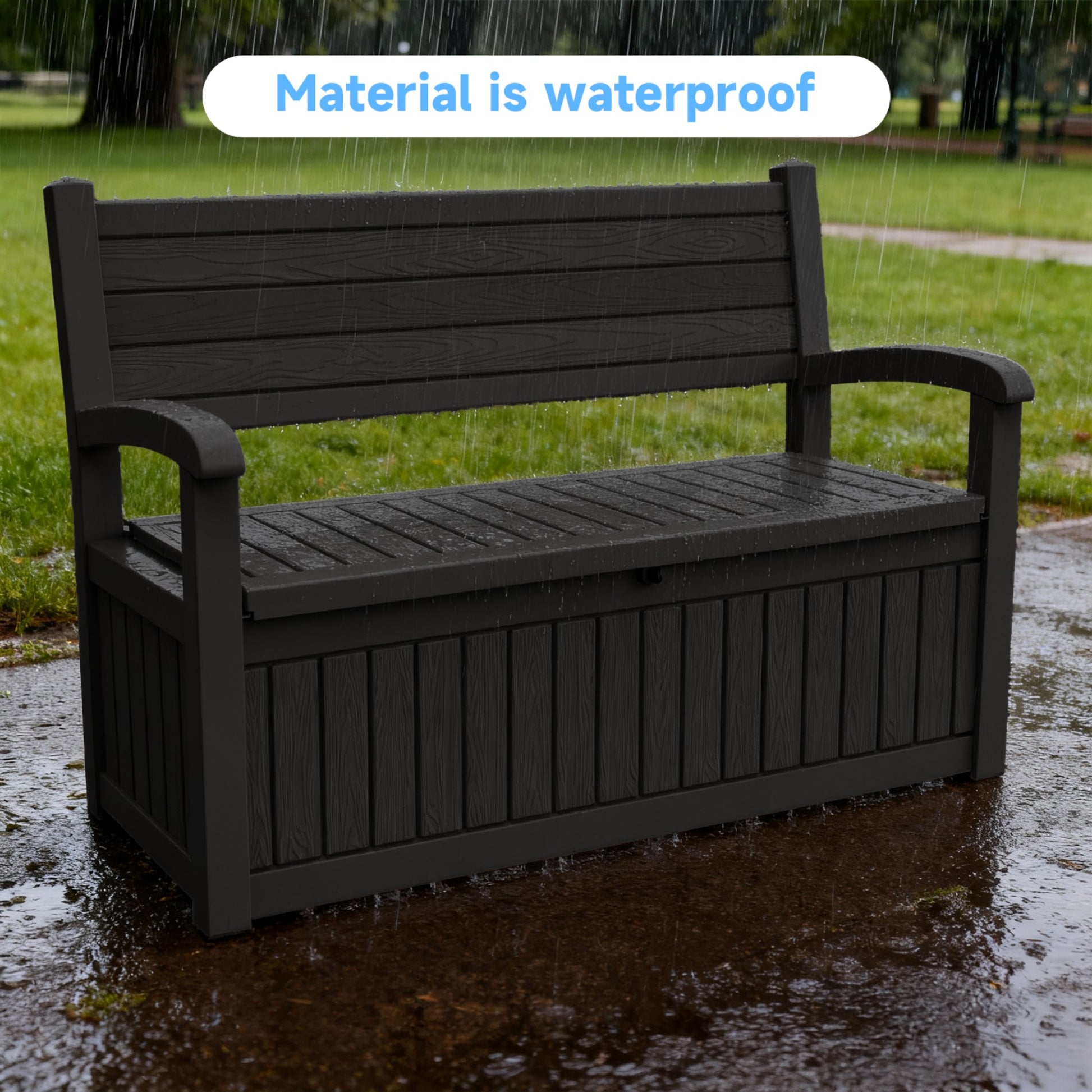 70 Gallon Deck Box, Outdoor Resin Storage Bench with Lid, Durable Patio Storage Box for Organization