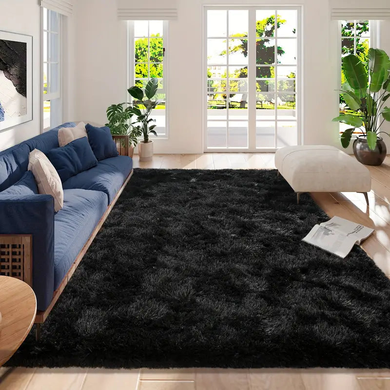 Black Shag Rug, Extra Soft 1.7" Plush Mat, Non-Slip, 100% Polyester for Bedroom or Living Room