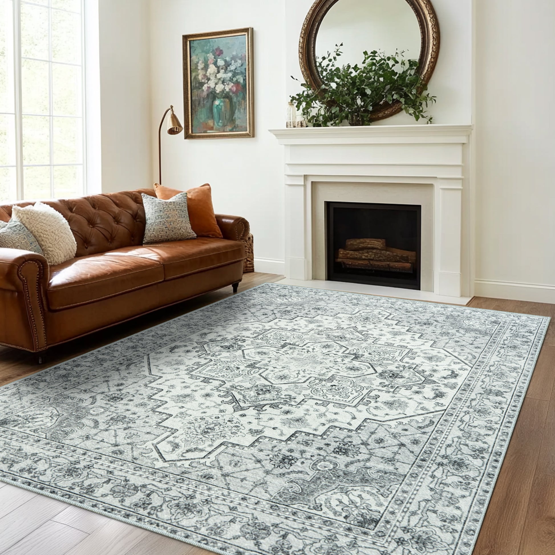 Area Rugs for Living Room, Machine Washable Non Slip Vintage Rugs for Bedroom Dining Room Home Office Home Decor Aesthetic