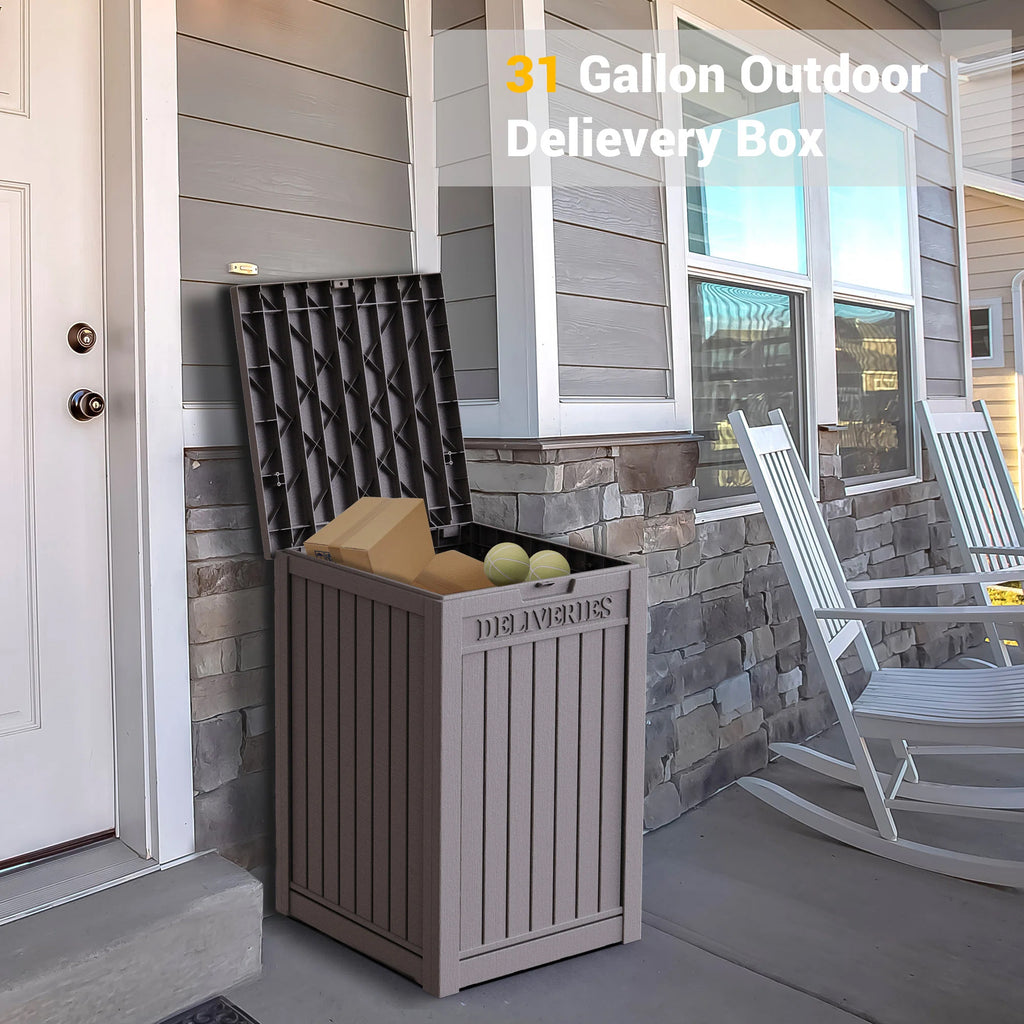 Chic Crate-Package Delivery Box, Large Lockable Storage Box, Double-Wall Resin Outdoor Package Delivery And Waterproof Deck Box For Porch, Patios