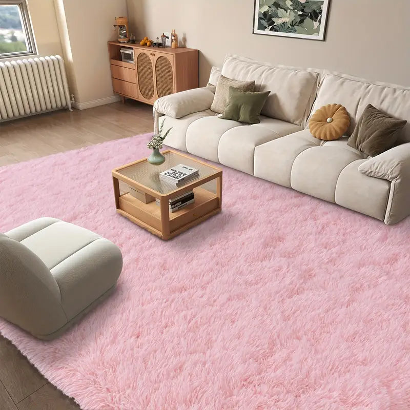 Blush Pink Shag Rug Ultra-Soft 1.7" Thick Non-Slip with Grip Pads for Bedroom or Office