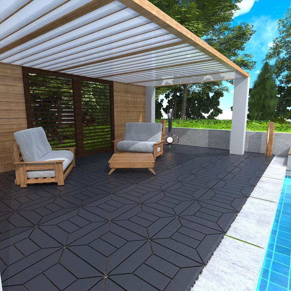 Chic Crate 44 Pack 12'' Interlocking Plastic Deck Tiles – Dark Gray, Waterproof