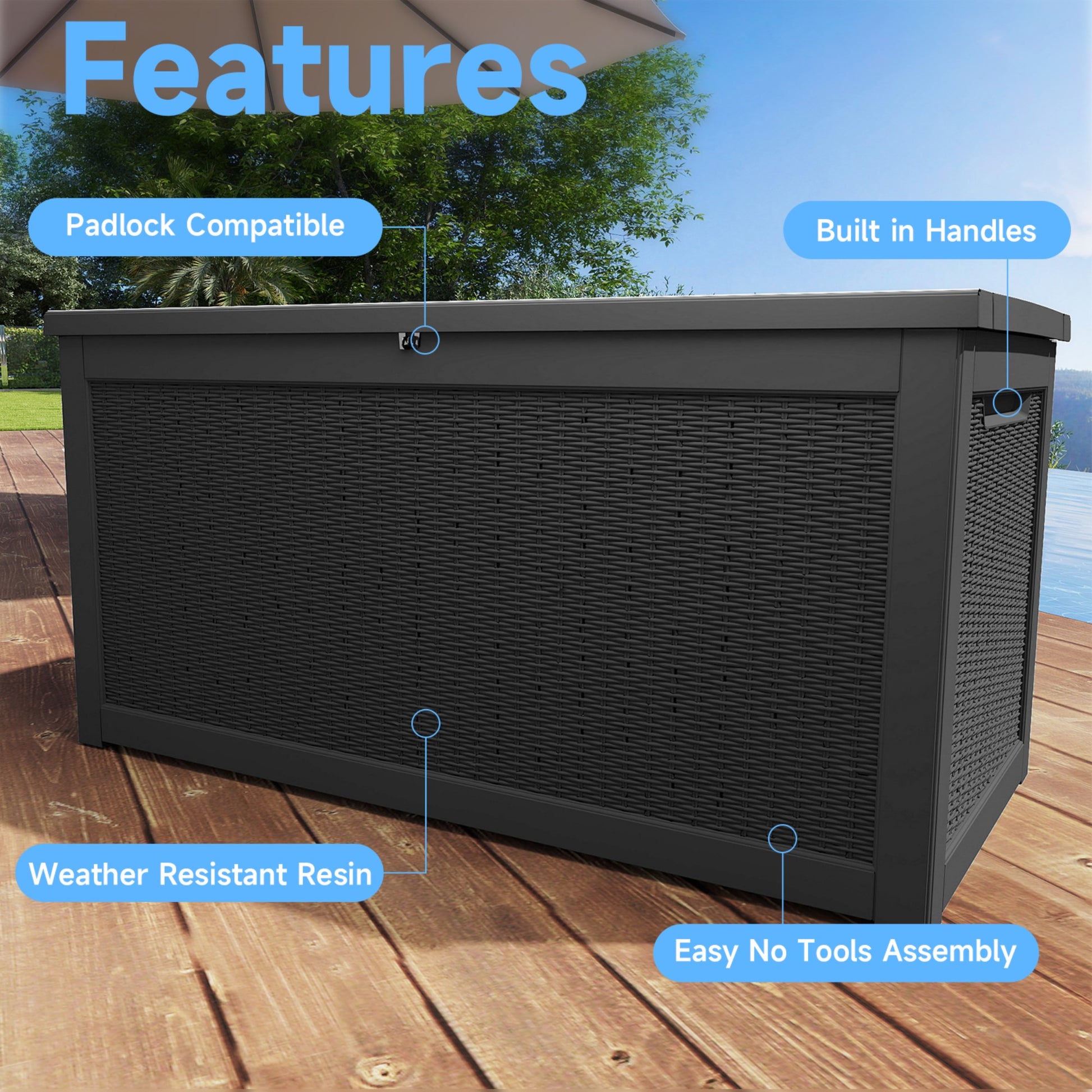 Water Resistant Resin Lockable Deck Box