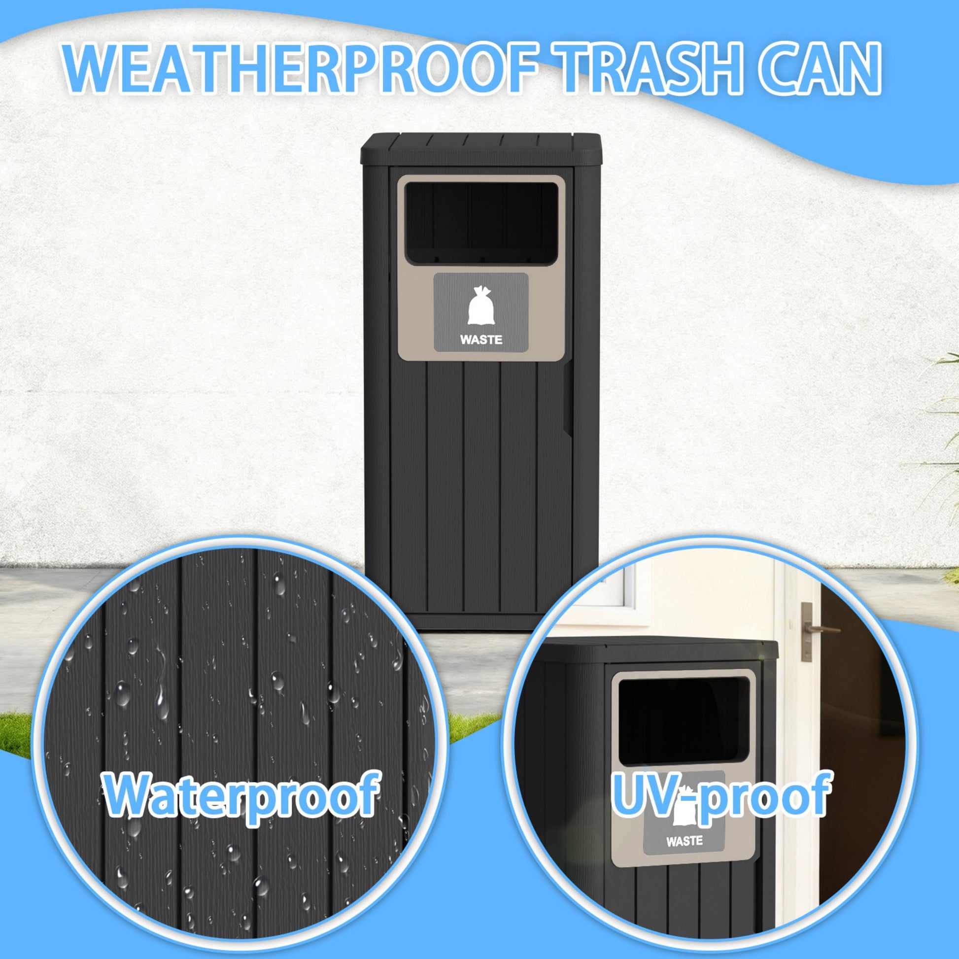 21 Gallon Outdoor Trash Bin, Resin Manual Lift Garbage & Recycling Storage Deck Box with Lid