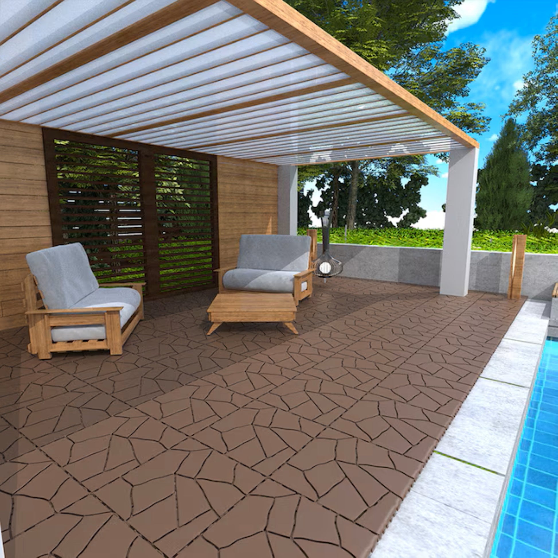 Chic Crat 44-Pack 12'' Stone Style Interlocking Deck Tiles –  Red Brown