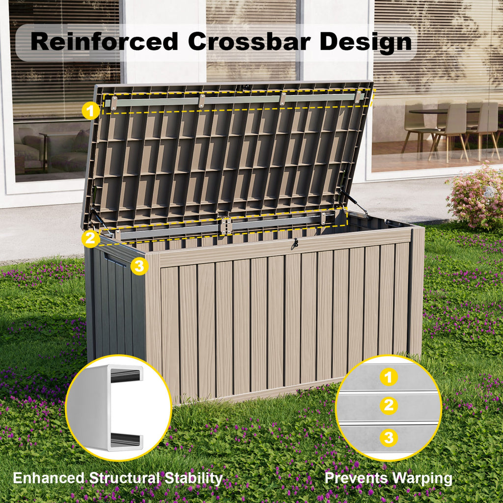 150 Gallon Resin Deck Box, Water-Resistant Lockable Outdoor Storage Box for Patio Organization