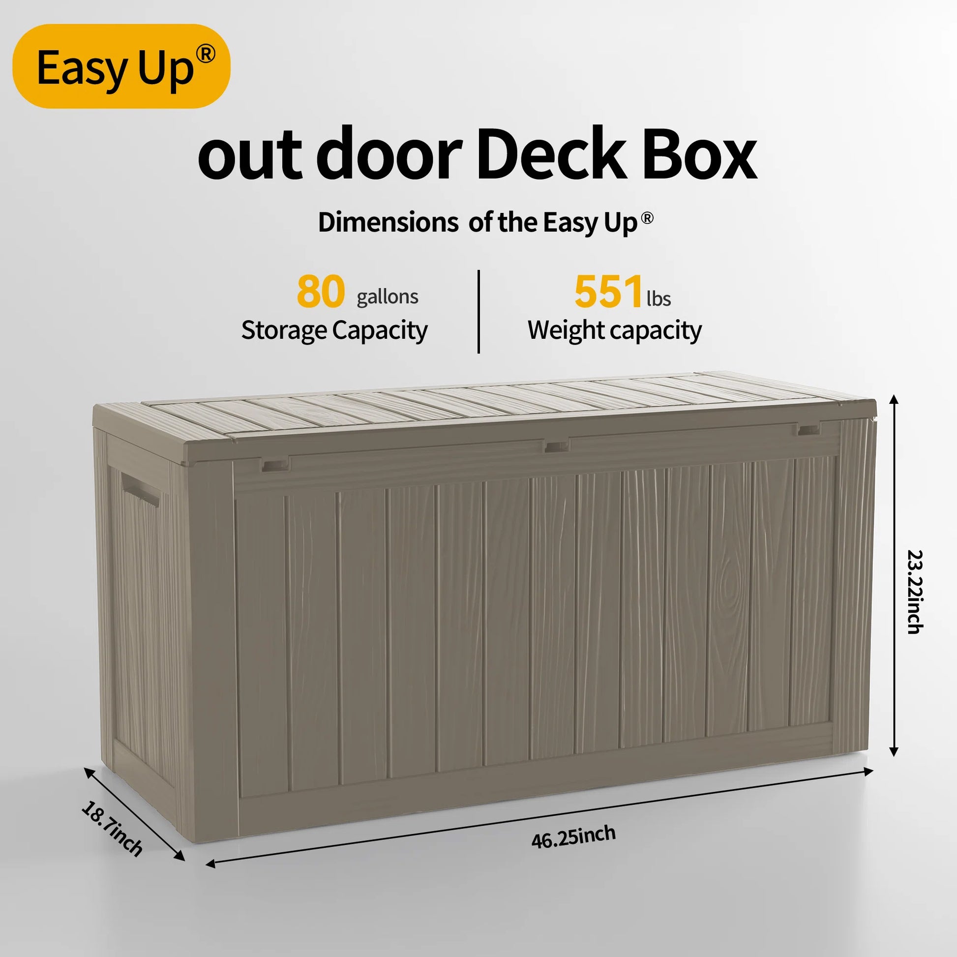 80 Gallon Outdoor Deck Box, Water-Resistant Resin Storage Box with Lockable Lid for Patio