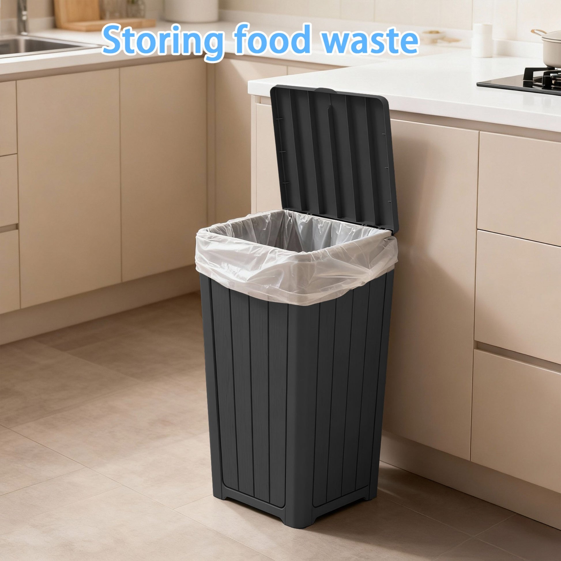 23 Gallon Outdoor Trash Bin, Resin Manual Lift Garbage & Recycling Storage Deck Box with Lid