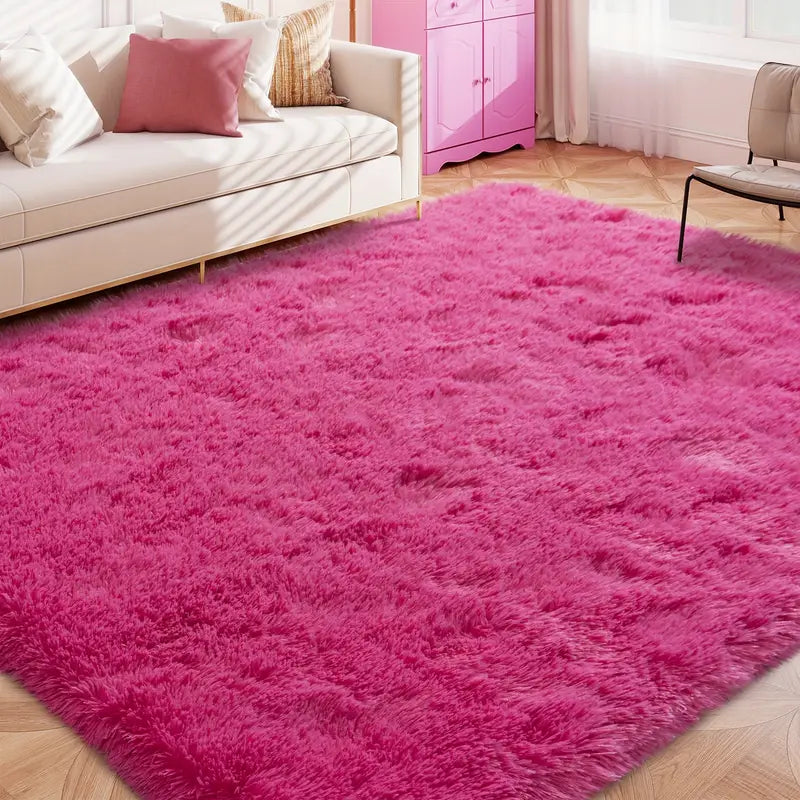 Rose Red Plush Shag Rug Extra Soft 1.7" Thick Non-Slip 100% Polyester for Bedroom or Living Room