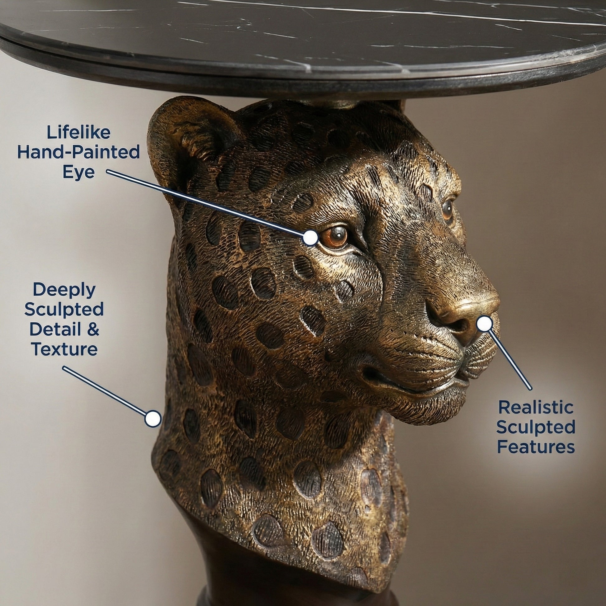 Leopard Head Accent Table, Animal Statue End Table for Living Room Home Decor