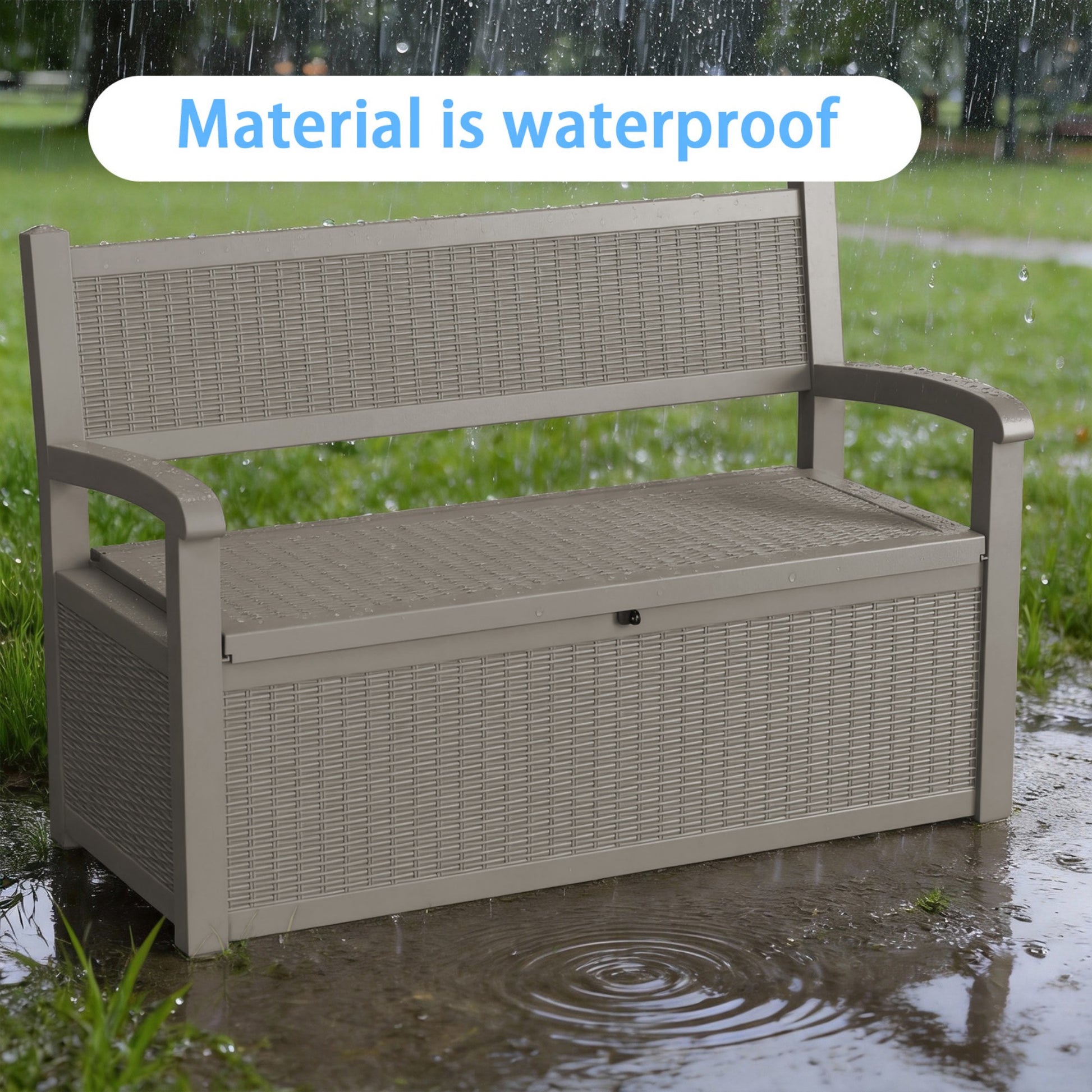 70 Gallon Deck Box, Outdoor Resin Storage Bench with Lid, Durable Patio Storage Box for Organization