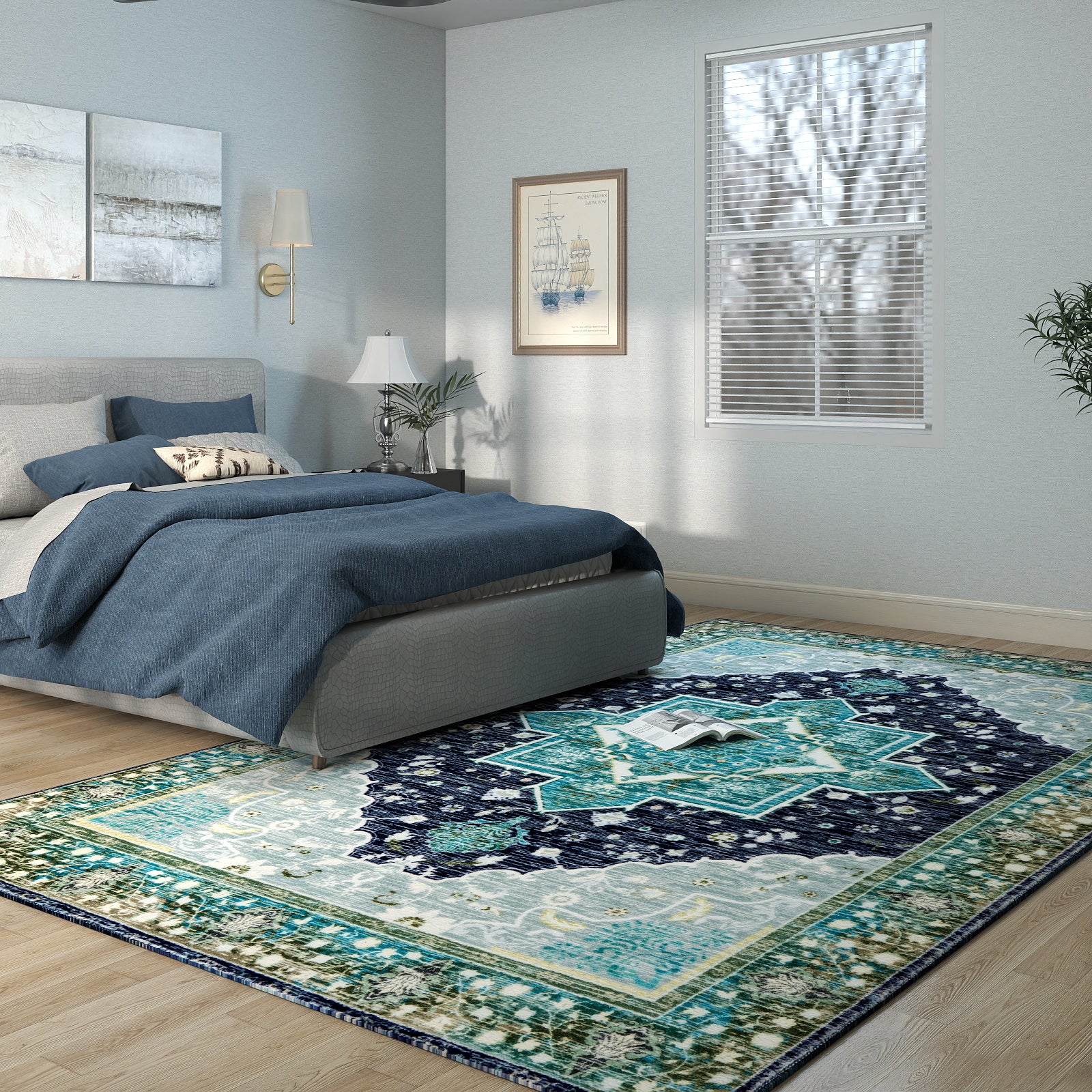 5x7ft Washable Abstract Print Multi-Color Area Rug, Thin Distressed Non-Slip Carpet for Living Room Bedroom,  Home Decor