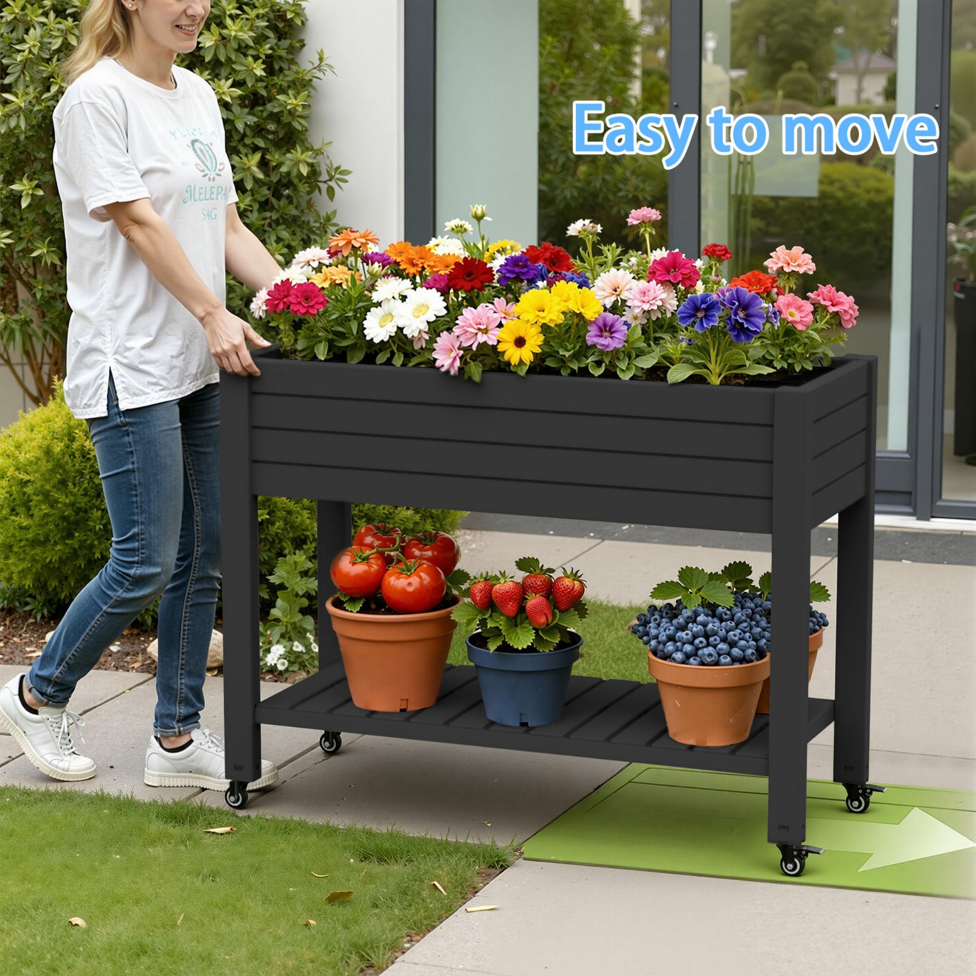 Garden Bed with wheels, Outdoor Planter Box for Vegetables, Flowers & Herbs, 21 Gallon Raised Planter