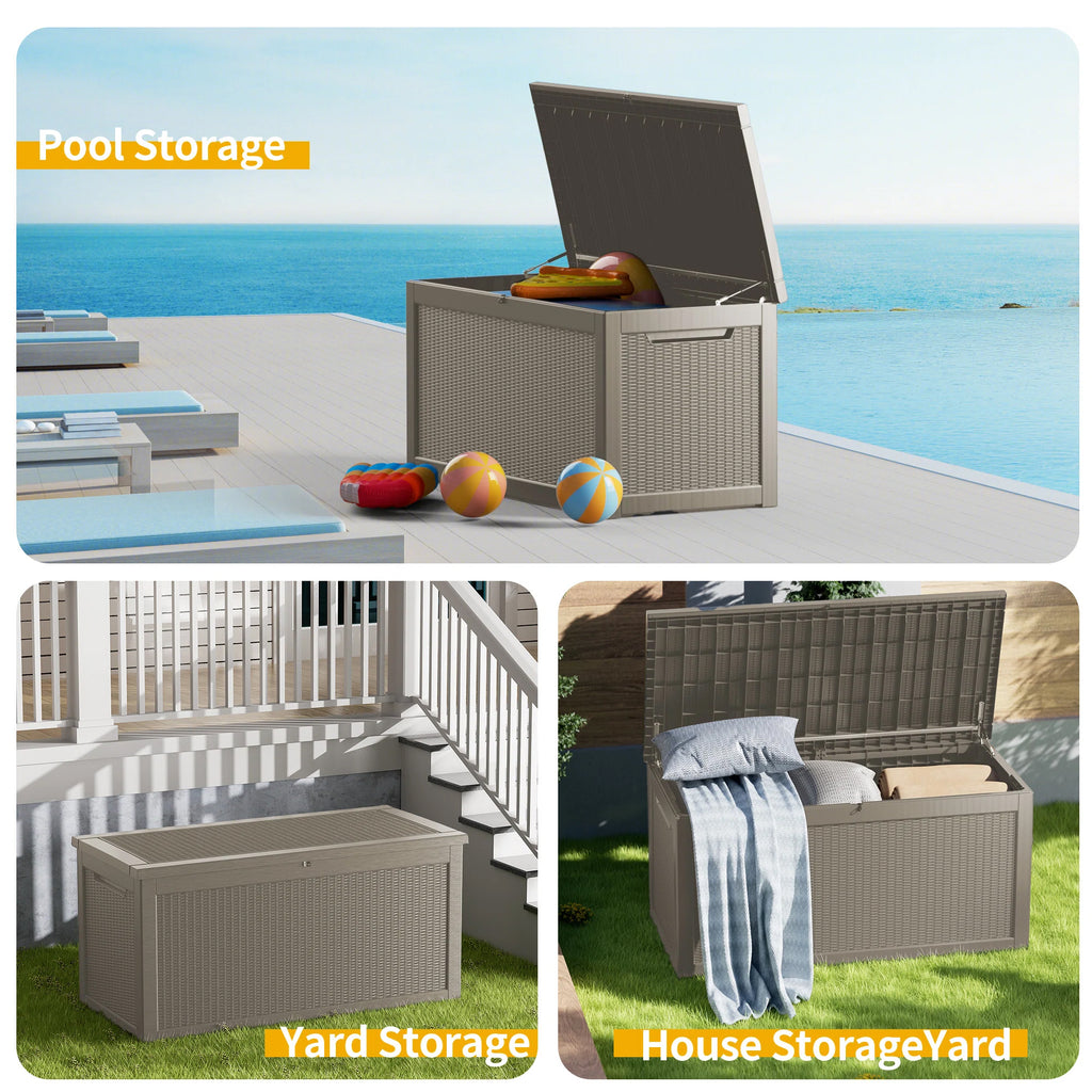 260 Gallon Resin Deck Box, Water-Resistant Lockable Outdoor Storage Box for Patio Organization
