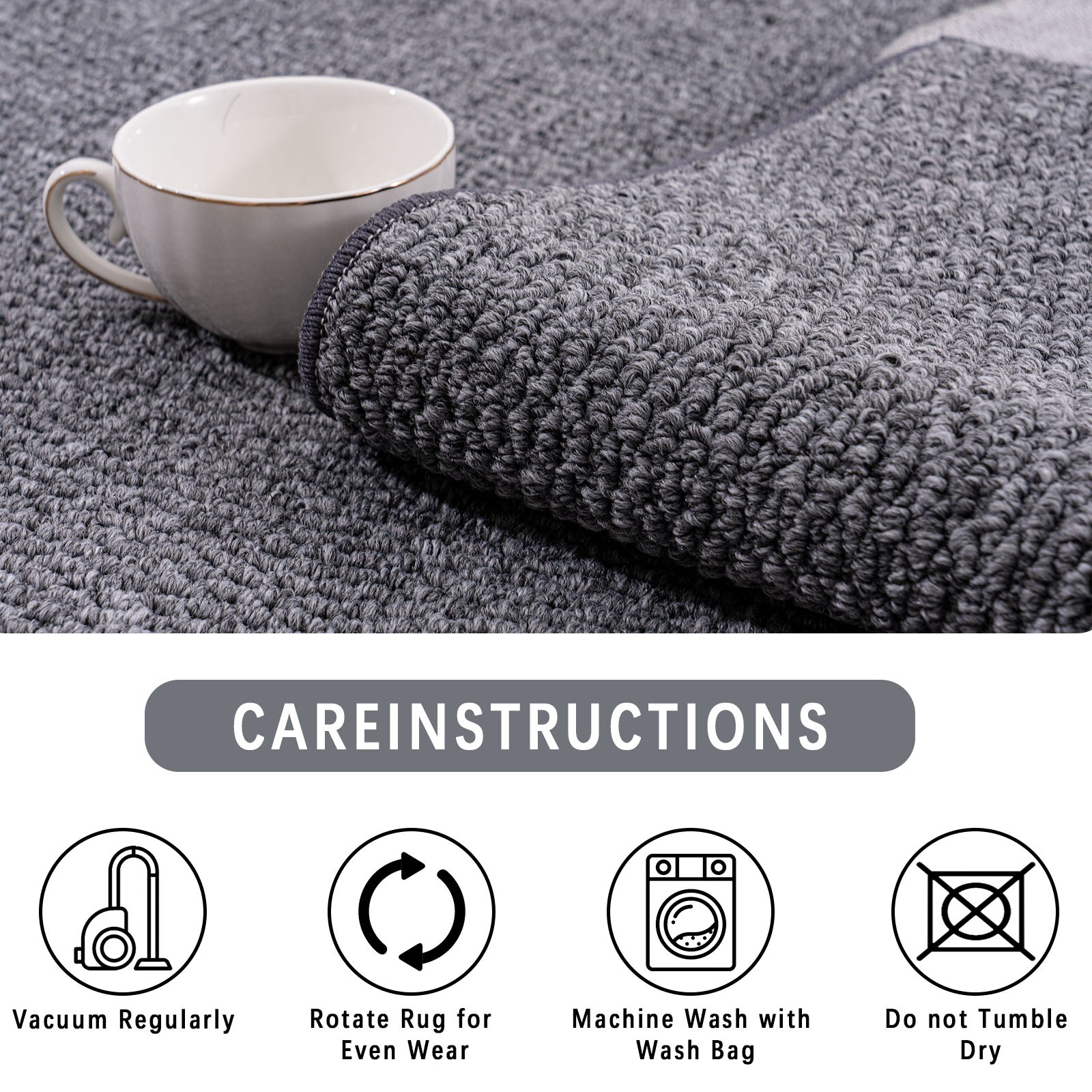 5x7ft Washable Woven Rug, Non-Slip Rubber Backed Woven Area Rug for Indoor Foyer, Kitchen, Backdoor, Cotton Floor Carpet