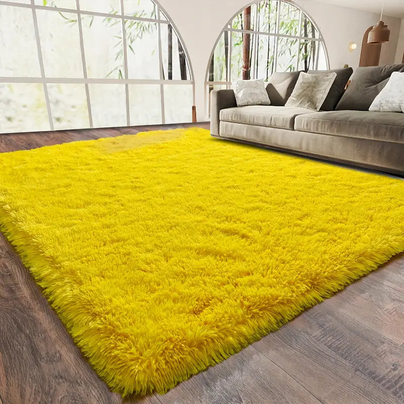 Bright Yellow Shag Rug, Ultra Soft 1.7" Thick, Non-Slip Backing, for Bedroom or Living Room
