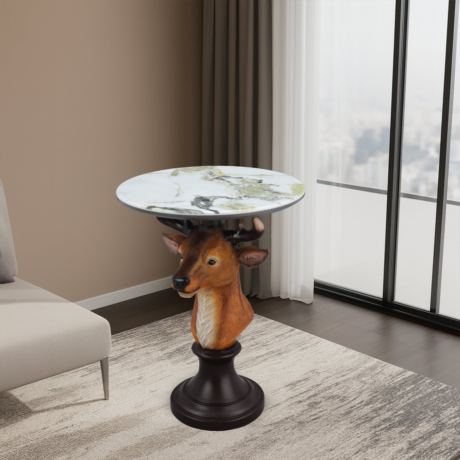 Deer Head Accent Table, Animal Statue End Table for Living Room Home Decor