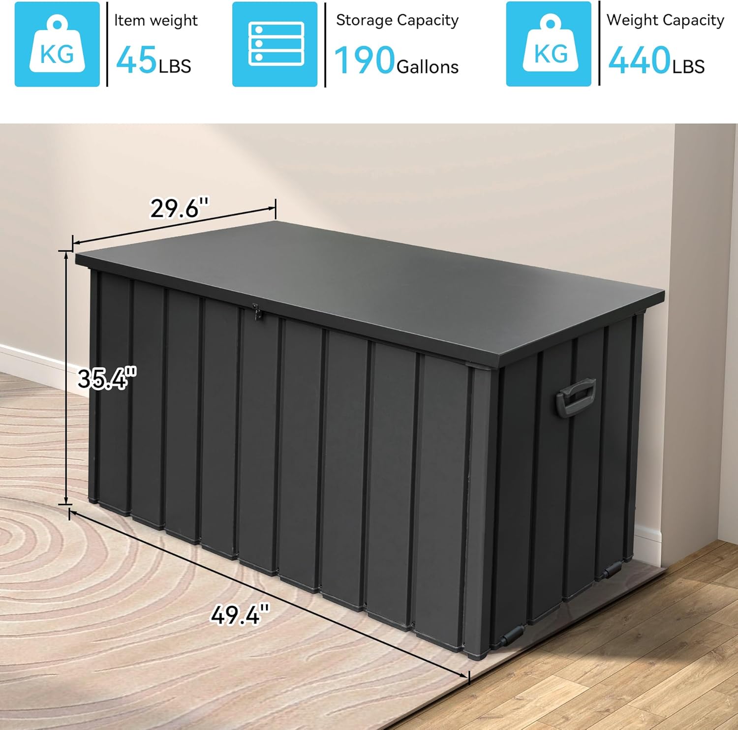 190 Gallon Patio Steel Storage Deck Box, Waterproof Lockable Bin for Cushions, Pillows & Tools