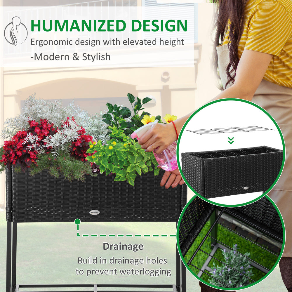 Chic Crate - Raised Garden Bed, Elevated Planter Box with Rattan Wicker Look, Tool Storage Shelf, Portable Design for Herbs, Vegetables, Flowers, Black