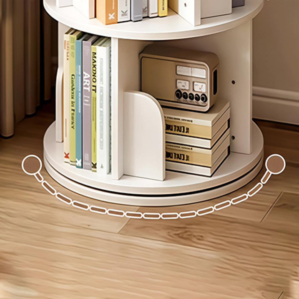 Chic Crate-5-Tier Rotating Bookshelf – 360° Display | Space-Saver | Warm White | Bedroom/Living Room/Office