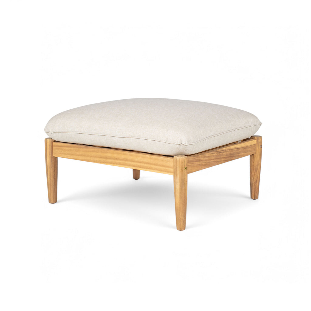 Modern Acacia Wood Outdoor Lounge Chair with Ottoman - Cushioned Patio Seating