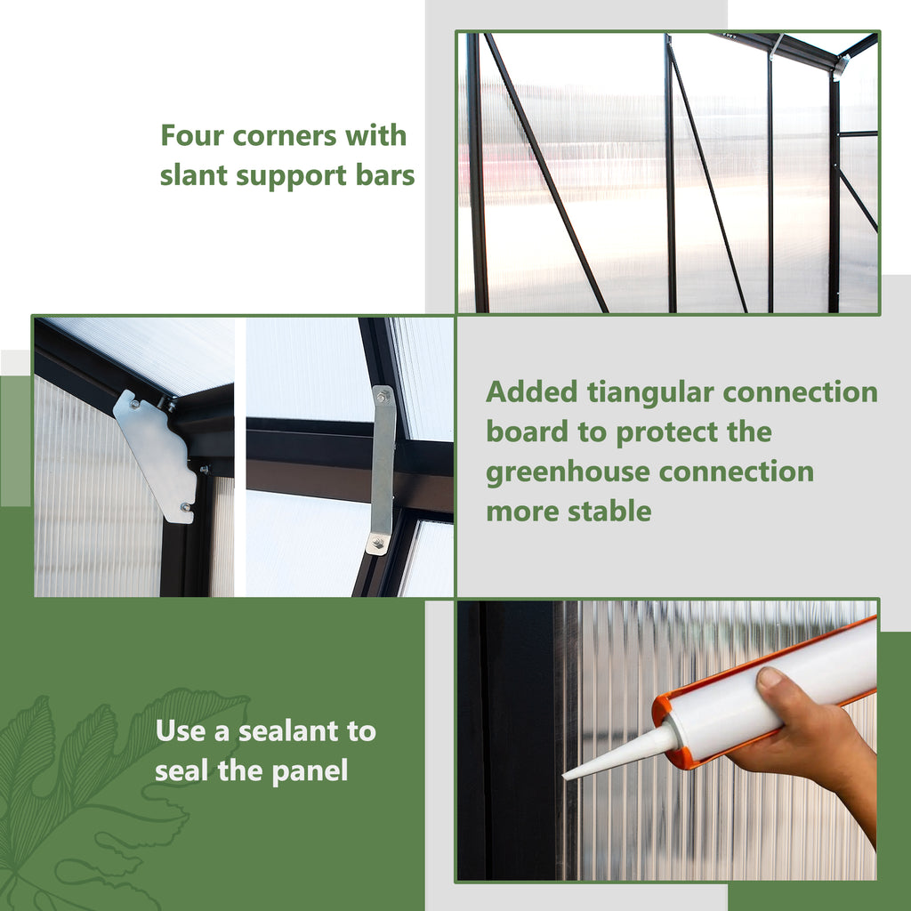 Outdoor Polycarbonate Greenhouse with Roof Vent, Quick-Setup Aluminum Walk-in for Garden Backyard