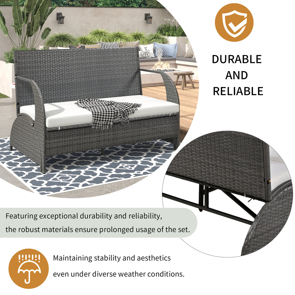 2-in-1 Convertible Picnic Upholstered Bench Table,57.1" Outdoor Loveseat,Portable Picnic Table Couch,Convertible To 4 Seats&1 Table,For Garden,Lawn,Backyard,Porch,Patio