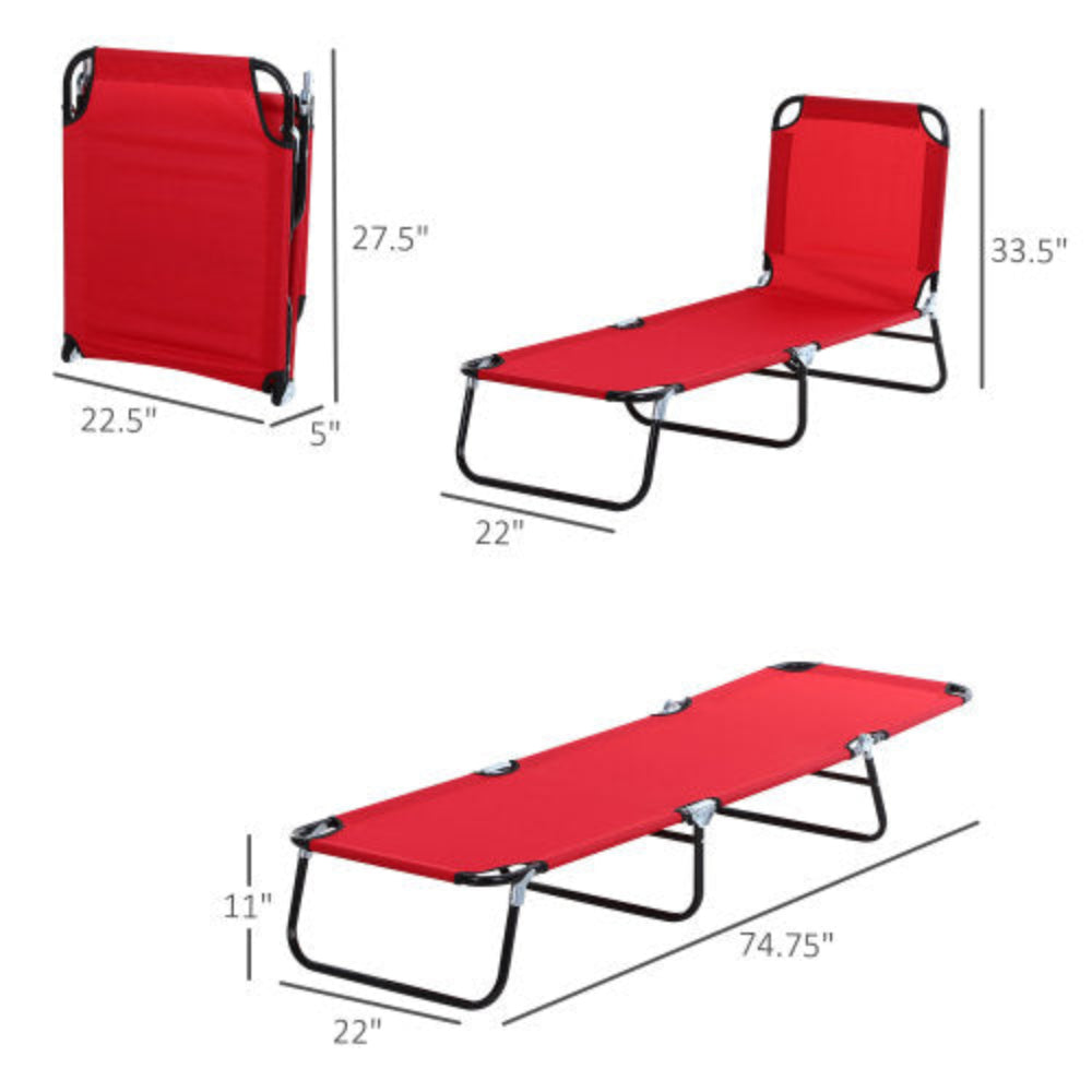 Folding Chaise Lounge Pool Chairs, Outdoor Sun Tanning Chairs with 5-Level Reclining Back, Steel Frame for Beach, Yard, Patio, Red