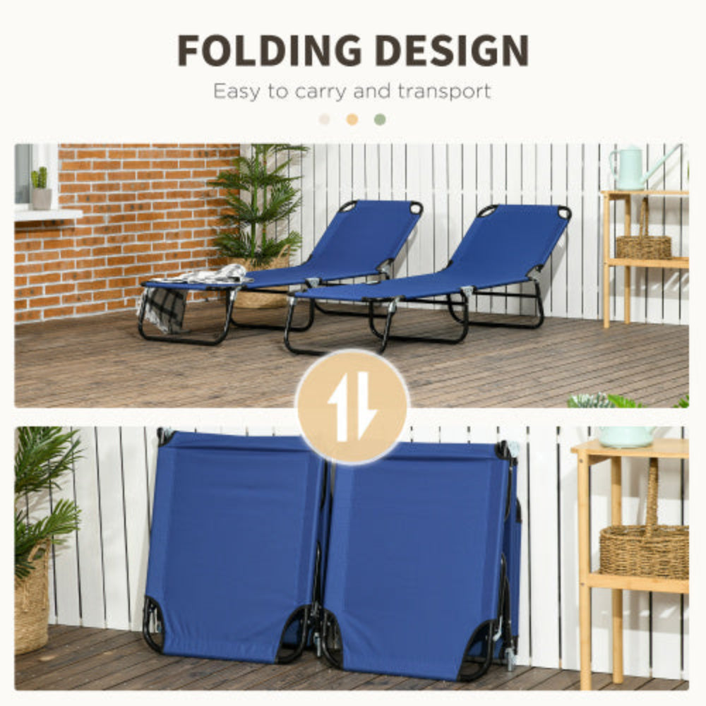 2-Piece Folding Chaise Lounge Chairs, 5-Level Reclining Back Outdoor Sun Tanning Chairs, Steel Frame for Beach Yard Patio, Blue