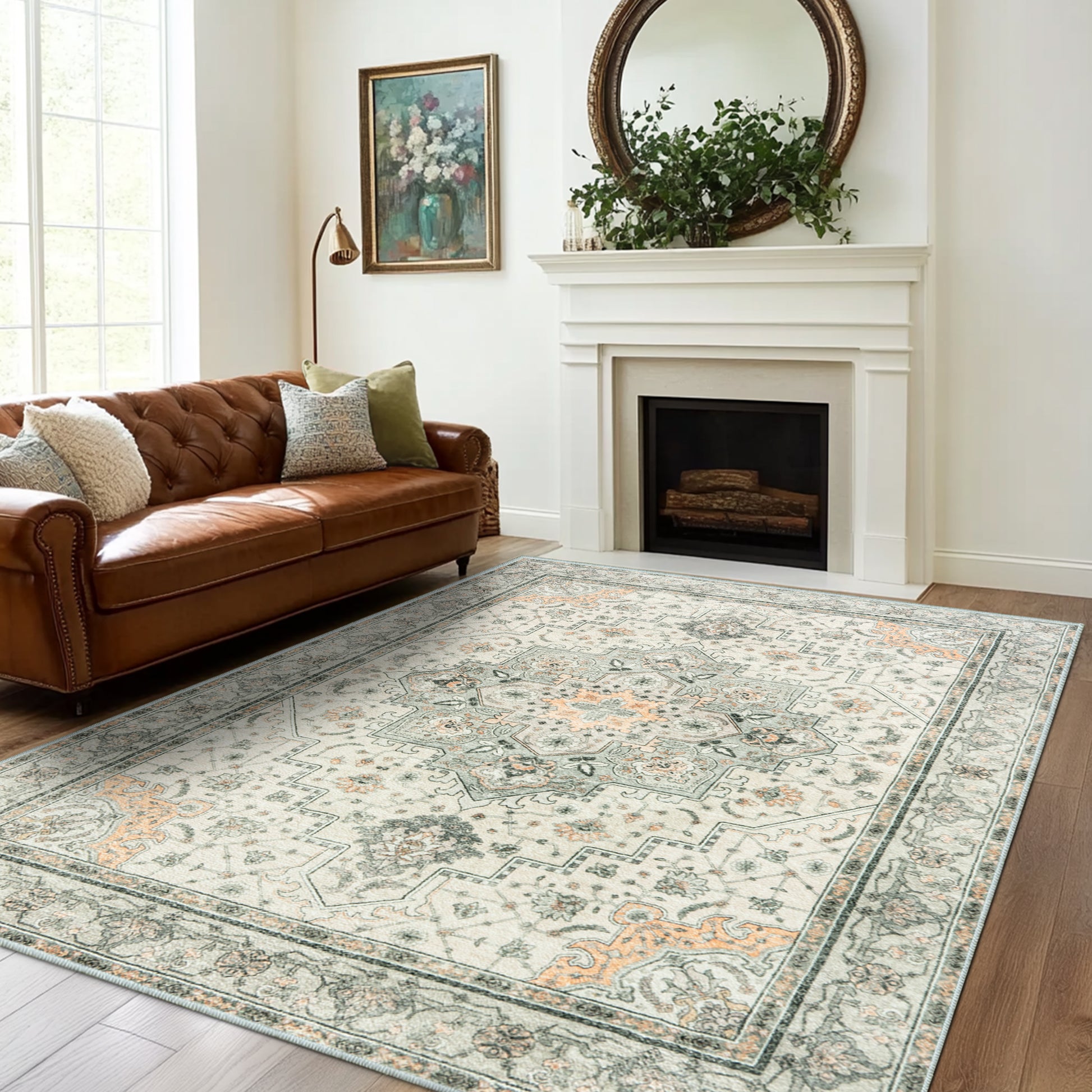 Area Rugs for Living Room, Machine Washable Non Slip Vintage Rugs for Bedroom Dining Room Home Office Home Decor Aesthetic