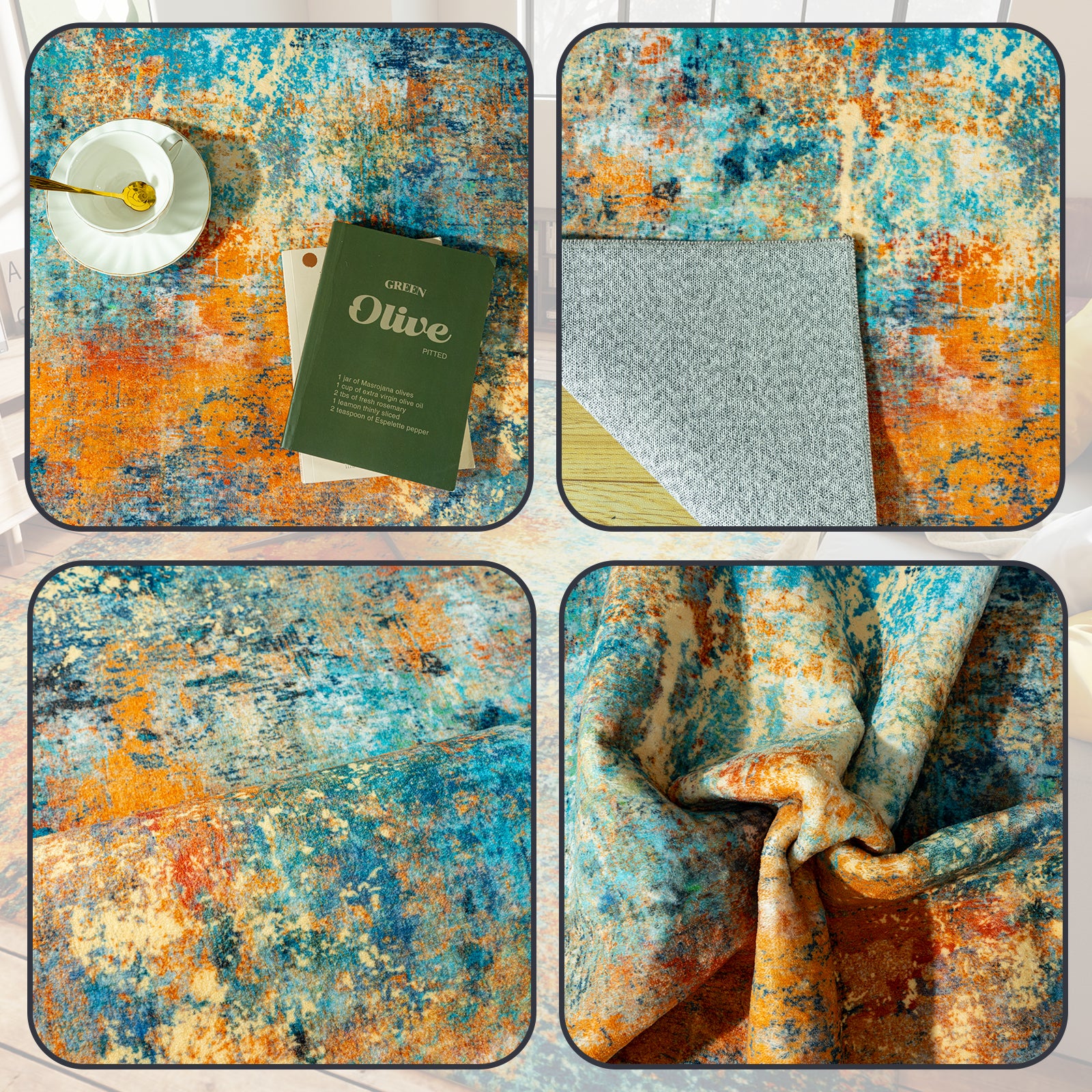 5x7ft Washable Vintage Area Rug, Thin Distressed Non-Slip Carpet for Living Room Bedroom, Kitchen Dining Room Decor