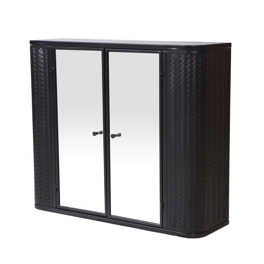 Chic Crate Black Wall-Mounted Vanity – 2 Mirrored Doors & Open Shelf | Farmhouse Metal Frame | Over-the-Sink