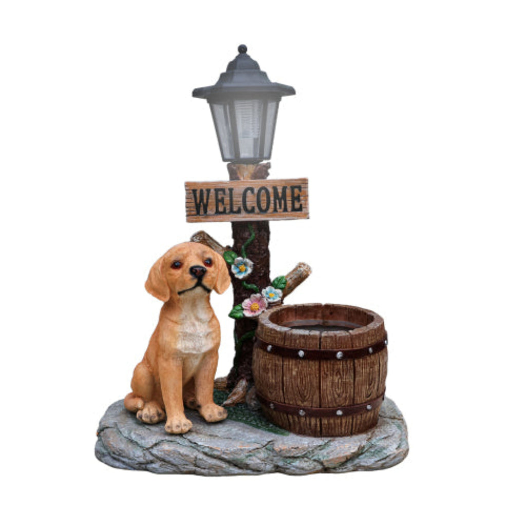 Labrador Dog Solar Planter Garden Statue for Outdoor Yard Decoration