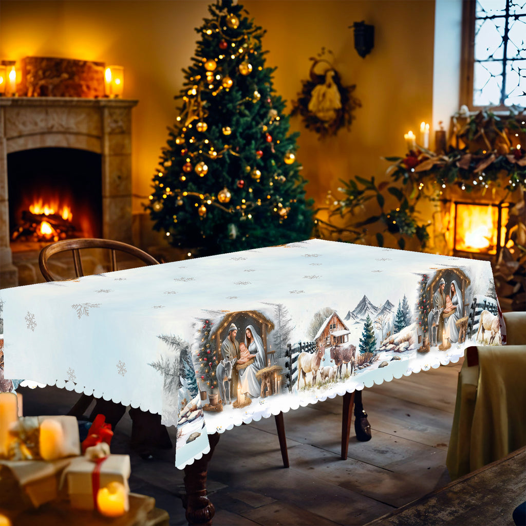 Christmas Tablecloth, Snowman Snowflake Stain-Resistant Dining Table Cover for Holiday Decor