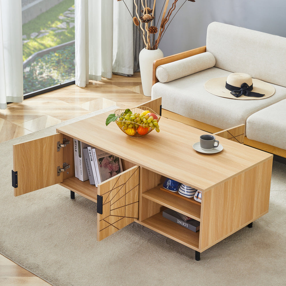 Chic Crate - Spider Web Textured MDF Coffee Table, Art Geo Design & Practical Use, Natural Wood Tones 43x24x18in