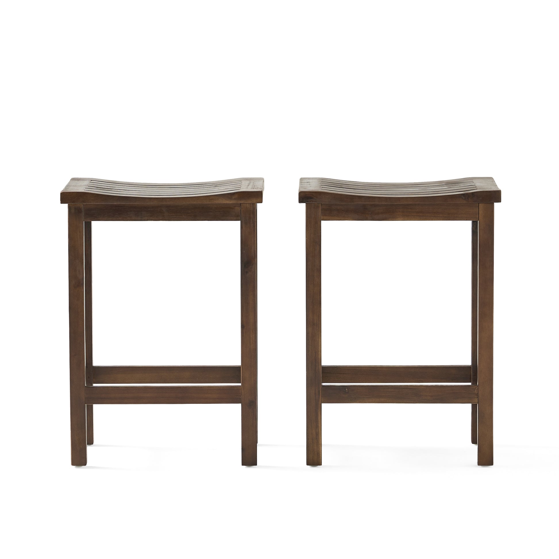 Acacia Wood Counter Height Bar Stools Set of 2, Mahogany Brown Outdoor Patio Kitchen